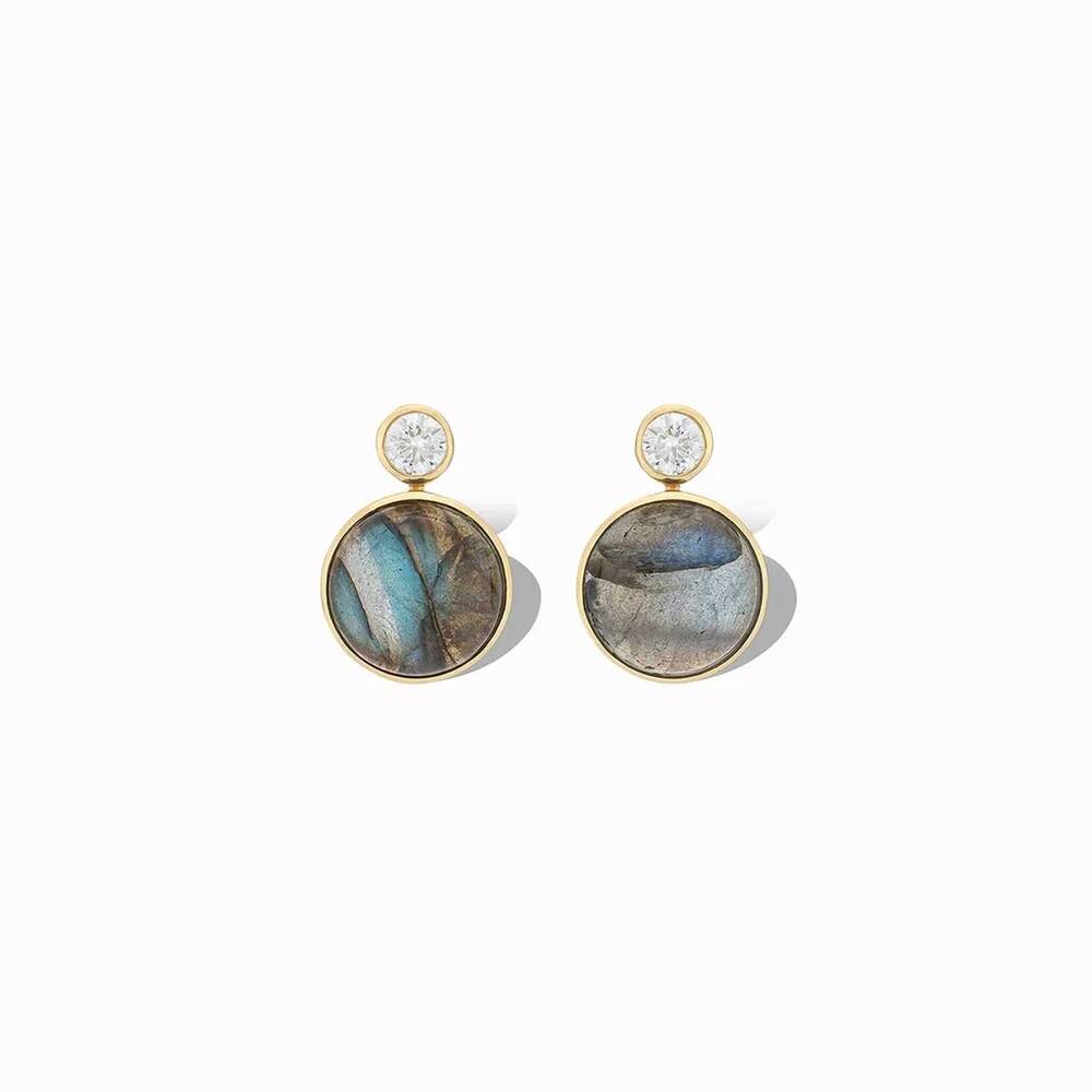 NEW LAURA FOOTE women's floating gem studs earrings in labradorite/cubic zirconi